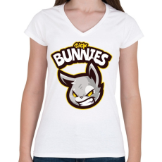 PRINTFASHION Sick Bunnies - Női V-nyakú póló - Fehér
