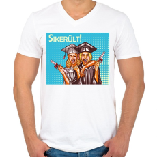 PRINTFASHION Sikerült - Popart - Férfi V-nyakú póló - Fehér