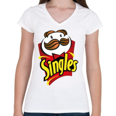 PRINTFASHION Singles - szinglik - Pringles paródia - Női V-nyakú póló - Fehér