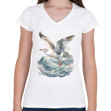 PRINTFASHION Sirály - Női V-nyakú póló - Fehér