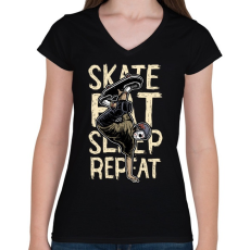 PRINTFASHION Skate Eat Sleep Repeat - Női V-nyakú póló - Fekete