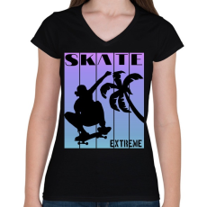PRINTFASHION Skate extreme sport - Női V-nyakú póló - Fekete