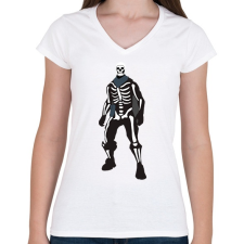 PRINTFASHION Skeleton skin Fortnite - Női V-nyakú póló - Fehér női póló