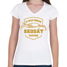 PRINTFASHION Skodás sofőr - Női V-nyakú póló - Fehér női póló