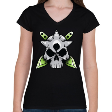 PRINTFASHION Skull and blade - Női V-nyakú póló - Fekete női póló