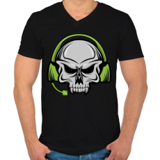 PRINTFASHION Skull earphone - Férfi V-nyakú póló - Fekete