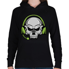 PRINTFASHION Skull earphone - Női kapucnis pulóver - Fekete