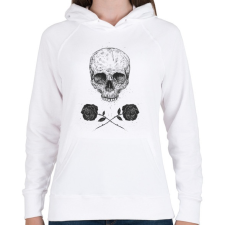 PRINTFASHION Skull N' Roses - Női kapucnis pulóver - Fehér női pulóver, kardigán