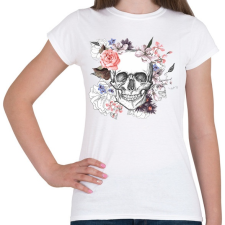 PRINTFASHION Skull with Flowers - Női póló - Fehér női póló
