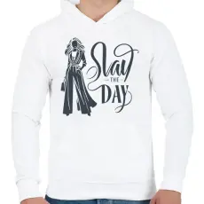 PRINTFASHION Slay The day - Férfi kapucnis pulóver - Fehér