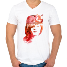 PRINTFASHION Sleep fox - Férfi V-nyakú póló - Fehér
