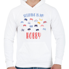 PRINTFASHION Sleeping is my hobby - Férfi kapucnis pulóver - Fehér férfi pulóver, kardigán