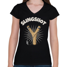 PRINTFASHION SLINGSHOT - Női V-nyakú póló - Fekete