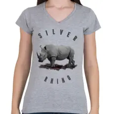 PRINTFASHION SLIVER RHINO - Női V-nyakú póló - Sport szürke