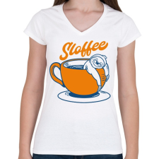 PRINTFASHION Sloffee - Lajháros - Női V-nyakú póló - Fehér női póló
