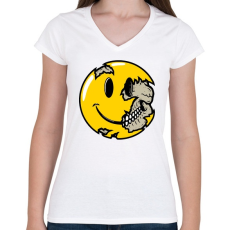 PRINTFASHION Smile koponya - Női V-nyakú póló - Fehér