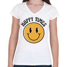 PRINTFASHION Smiley - Női V-nyakú póló - Fehér női póló