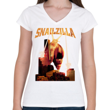 PRINTFASHION SnailZilla - Női V-nyakú póló - Fehér női póló