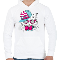 PRINTFASHION Snapback Cat - Férfi kapucnis pulóver - Fehér