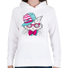 PRINTFASHION Snapback Cat - Női kapucnis pulóver - Fehér női pulóver, kardigán