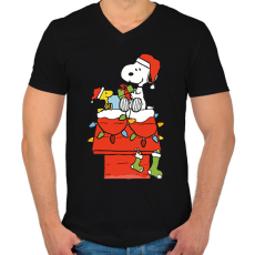 PRINTFASHION Snoopy Christmas - Férfi V-nyakú póló - Fekete