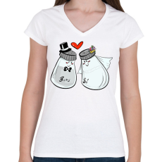 PRINTFASHION Só és bors - Női V-nyakú póló - Fehér