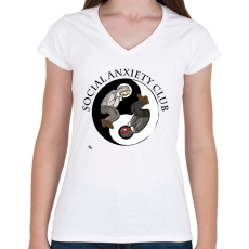 PRINTFASHION Social Anxiety Club - Női V-nyakú póló - Fehér