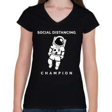 PRINTFASHION Social Distancing Champion - Női V-nyakú póló - Fekete