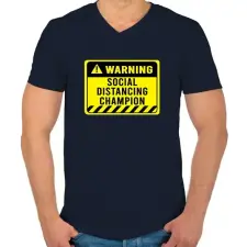 PRINTFASHION Social Distancing Champion Warning - Férfi V-nyakú póló - Sötétkék férfi póló