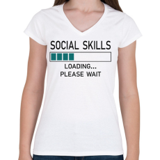 PRINTFASHION Social skills (black) - Női V-nyakú póló - Fehér