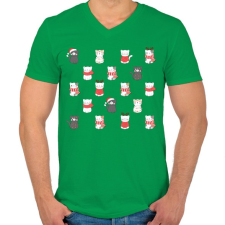PRINTFASHION Sok cica kis helyen - Férfi V-nyakú póló - Zöld férfi póló