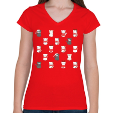 PRINTFASHION Sok cica kis helyen - Női V-nyakú póló - Piros női póló