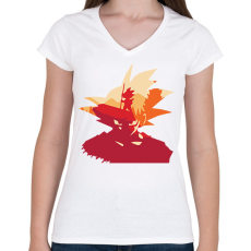 PRINTFASHION Son Goku - Női V-nyakú póló - Fehér