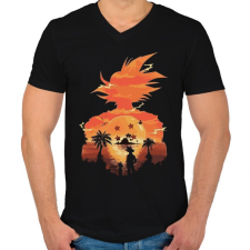 PRINTFASHION SonGoku holiday - Férfi V-nyakú póló - Fekete férfi póló