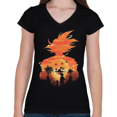 PRINTFASHION SonGoku holiday - Női V-nyakú póló - Fekete