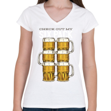 PRINTFASHION Sör six pack - Női V-nyakú póló - Fehér női póló