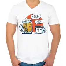 PRINTFASHION Sör vs. kávé - Férfi V-nyakú póló - Fehér férfi póló