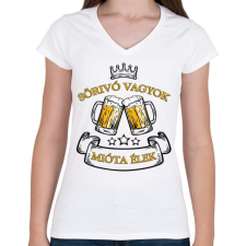 PRINTFASHION Sörivó - Női V-nyakú póló - Fehér női póló