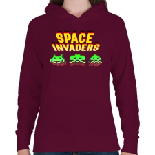 PRINTFASHION Space Invaders - Női kapucnis pulóver - Bordó női pulóver, kardigán