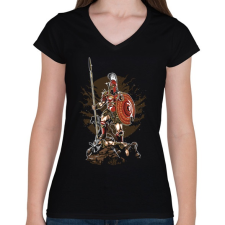 PRINTFASHION Sparta - Női V-nyakú póló - Fekete női póló