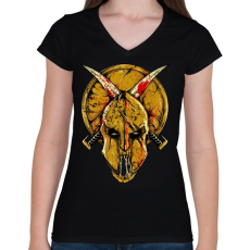 PRINTFASHION Spártai koponya - Női V-nyakú póló - Fekete