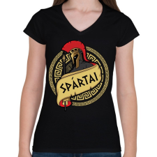 PRINTFASHION Spártai - Női V-nyakú póló - Fekete női póló