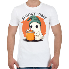 PRINTFASHION Spooky Vibes Cuki Halloween Szellem - Férfi póló - Fehér férfi póló