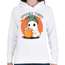 PRINTFASHION Spooky Vibes Cuki Halloween Szellem - Női kapucnis pulóver - Fehér női pulóver, kardigán