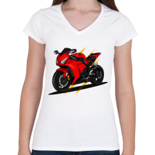 PRINTFASHION sport motor - Női V-nyakú póló - Fehér női póló