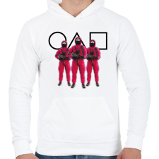 PRINTFASHION Squid game 3 soldiers with black symbols - Férfi kapucnis pulóver - Fehér férfi pulóver, kardigán