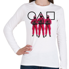 PRINTFASHION Squid game 3 soldiers with black symbols - Női hosszú ujjú póló - Fehér