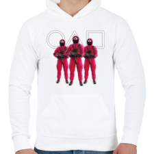 PRINTFASHION Squid game 3 soldiers with white symbols - Férfi kapucnis pulóver - Fehér férfi pulóver, kardigán