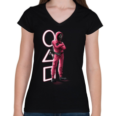 PRINTFASHION Squid game art  - Női V-nyakú póló - Fekete