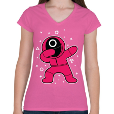 PRINTFASHION Squid Game Dab kör fehér - Női V-nyakú póló - Rózsaszín női póló